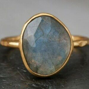 Teardrop Labradorite Ring | 22k Gold Plated | Handmade Jewelry